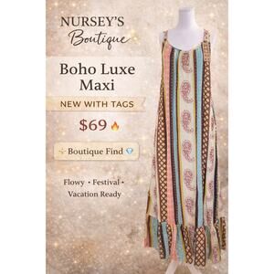 Rhea Boho Maxi Dress Paisley Stripe Sleeveless Flowy Viscose NWT S/M
